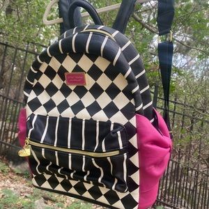 Betsy Johnson Women’s Checkered Bow Pink Black White Backpack Purse Bag